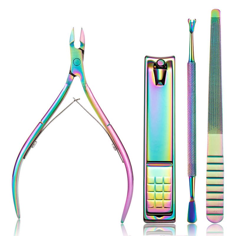 Cuticle Trimmer with Cuticle Pusher - 4 Pack Nail Clippers Manicure Set