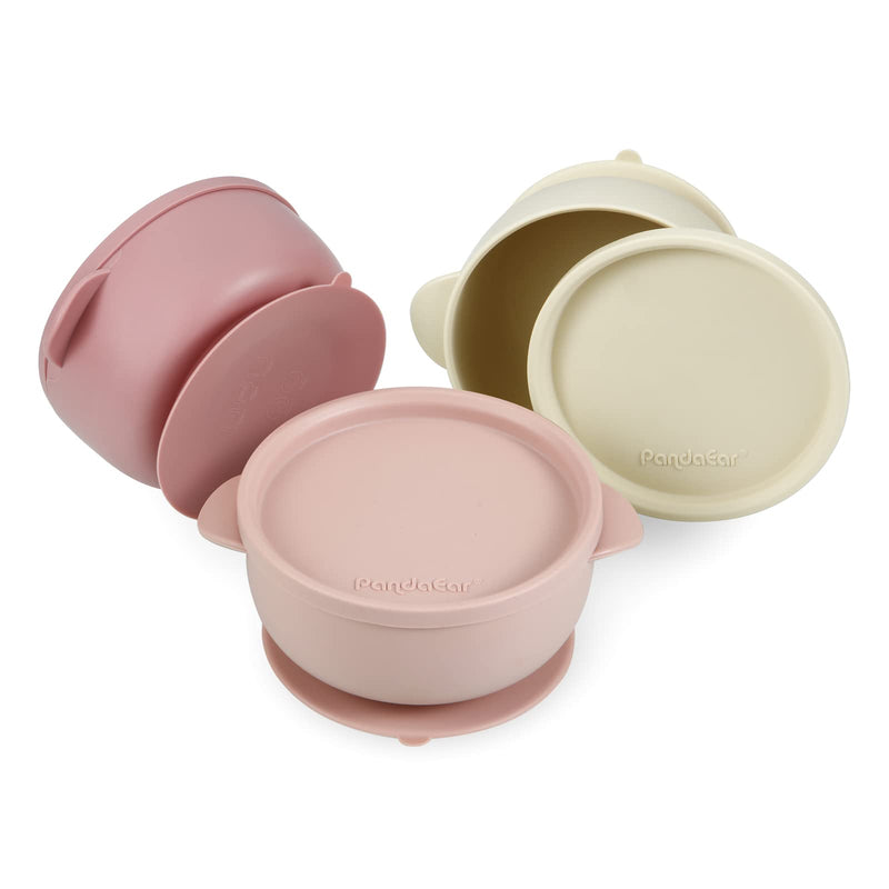 PandaEar 3 Pack Baby Bowls with Suction| Leak-Proof Stay Put Silicone Food Bowl with Lids for Babies Kids Toddlers Infants| Food Grade Soft Safe BPA-Free Silicone (Pink Rose Linen) Pink Rose Linen - BeesActive Australia
