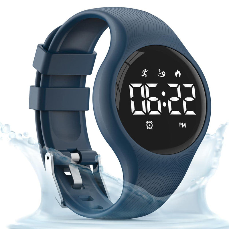 synwee Kids Digital Pedometer Watch, Step Counting Watch, IP68 Waterproof, Date/Alarm Clock/Timer, for Children Teens Boys Girls Women (LED Display- Deep Blue) LED Display- Deep blue - BeesActive Australia