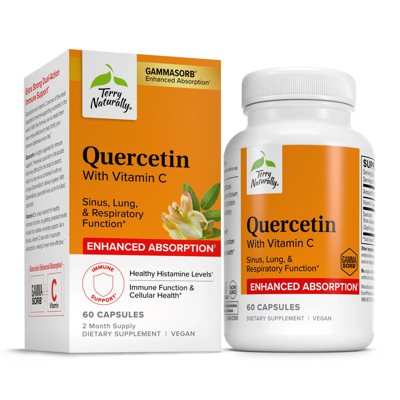 Terry Naturally Quercetin + Vitamin C Extra Strength - Immune - 60 Count | Immune Function and Histamine Response Support. 60 capsules.