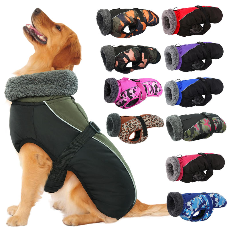 IECOii Extra Warm Dog Coat Reflective Adjustable Dog Jacket Dog Winter Coat with Buckle Fleece Turtleneck Dog Jacket for Cold Weather Soft Winter Coat for Small Medium Extra Large Dogs X-Large(Chest:24.4-29.9 in) Army Green - BeesActive Australia