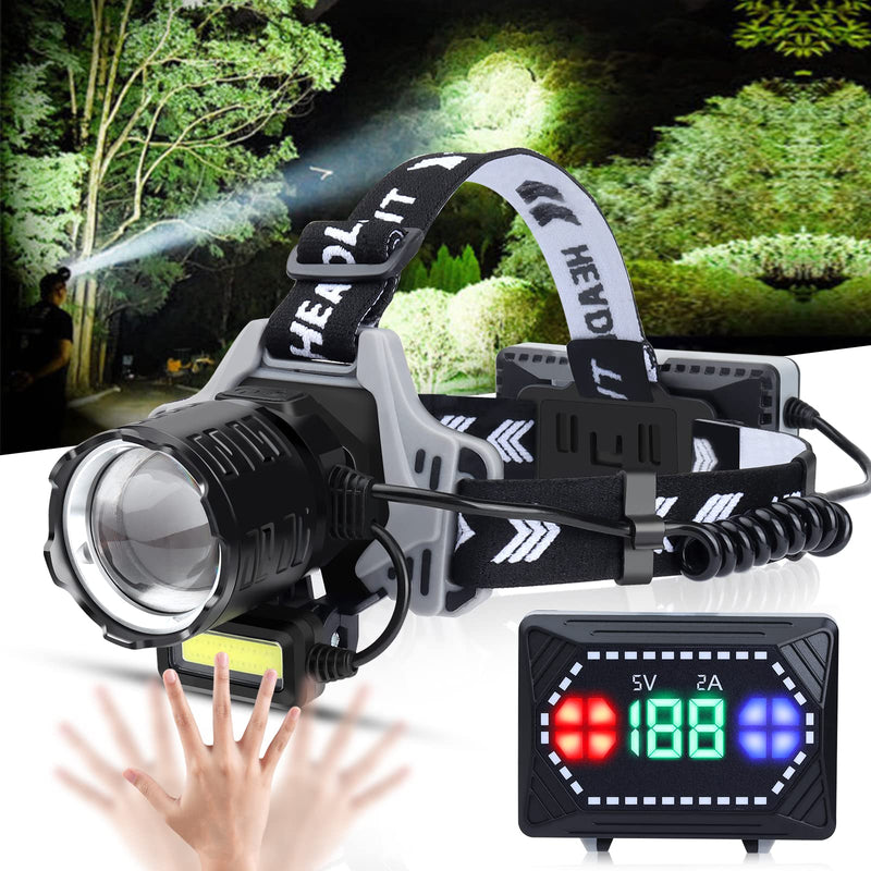 Bud K Rechargeable LED Headlamp, 1200 Lumens Super Bright Headlamp Flashlight with Motion Sensor, 8 Modes, 135°Adjustable, IPX7 Waterproof Head Lamp for Camping, Running, Climbing, Hiking Black