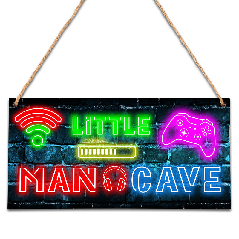 Little Man Cave, Neon Gaming Wooden Door Sign for Gamer Room Decor, Boys Decorations for Bedroom Nursery Playroom Wall Art (5"x10") -A06 Neon Game - BeesActive Australia