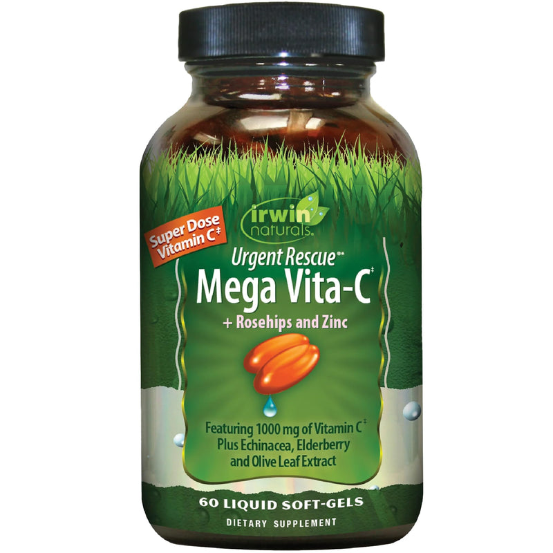Irwin Naturals Urgent Rescue Mega Vita-C Rosehips Zinc 60 Liquid Softgels | 1,000 mg of Vitamin C | Immune Support with Rosehips and Zinc | The Power Of C | Immune Support | 60 Softgels 60 Count (Pack of 1)