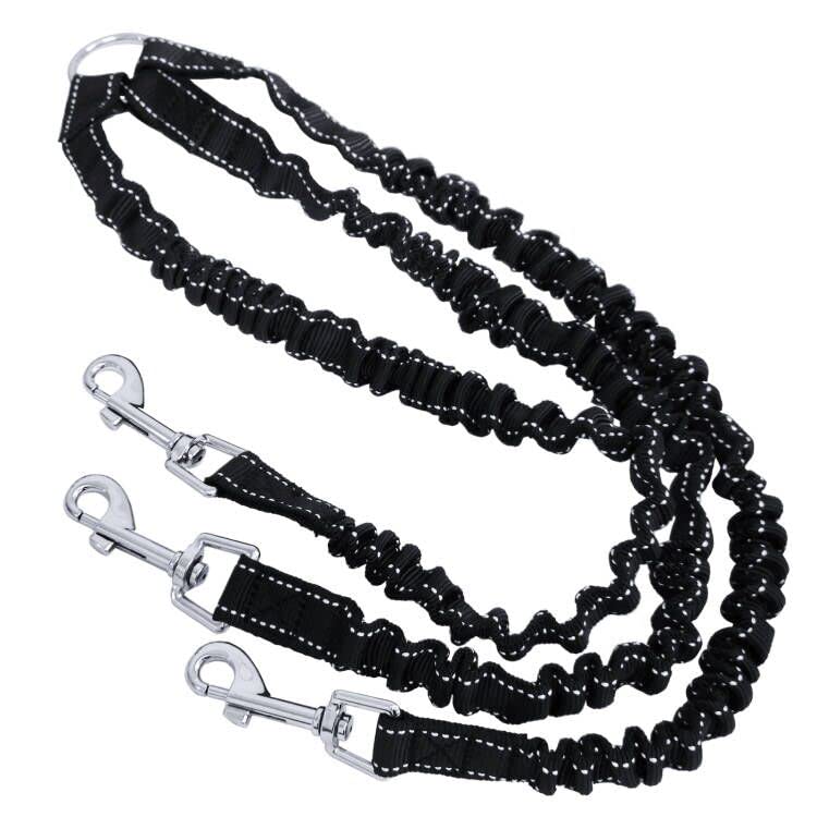 3 Way Black No-Tangle Triple Coupler Dog Bungee Walking Leash Lead Rope Strap - BeesActive Australia
