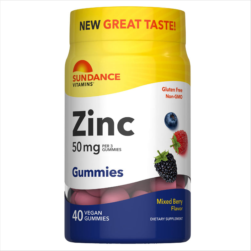 Sundance Zinc Gummies for Adults | 50mg | Mixed Berry Flavor | Vegan, Non-GMO and Gluten Free Supplement