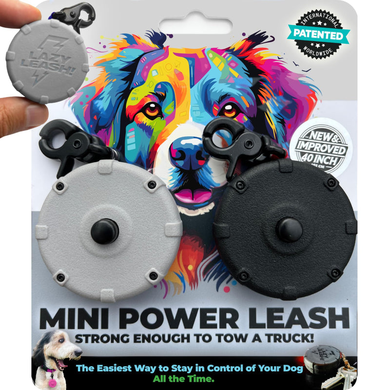 Mini Clip-On Power Leash Set – 2pc Heavy-Duty, Lightweight, Compact, Durable, Waterproof, Wearable, Adjustable Lead for Off-Leash Walking, Hiking, Training, Travel & Hands-Free Dog Control Gray+Bonus - BeesActive Australia