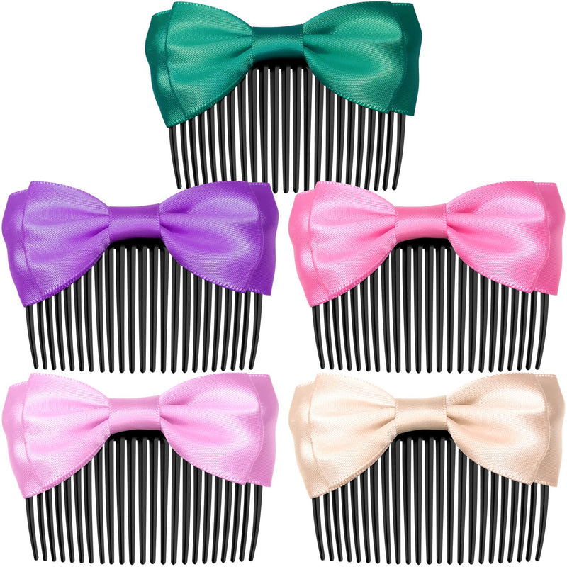 MARY LAVENDER Side Hair Comb with Bows for Bangs French Twist Hair Pin Clips Hair Accessories Hair Styling Decorative Comb for Women Kids Girls 5pcs - BeesActive Australia