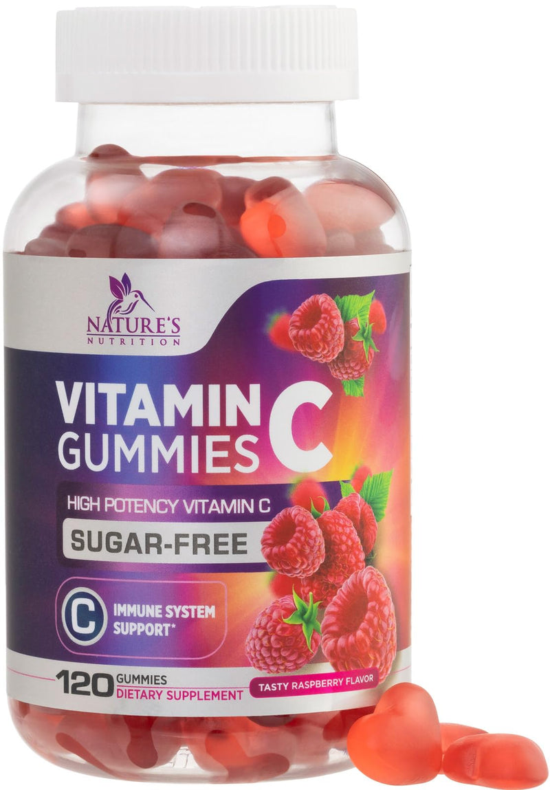 Zero Sugar Vitamin C Gummies - Immune Support & Antioxidant VitaminC Dietary Supplement - Vegan, Non-GMO, Dairy & Gluten Free C Vitamin Gummy - Raspberry Flavor for Kids & Adults - 120 Count Gummies 120 Count (Pack of 1)