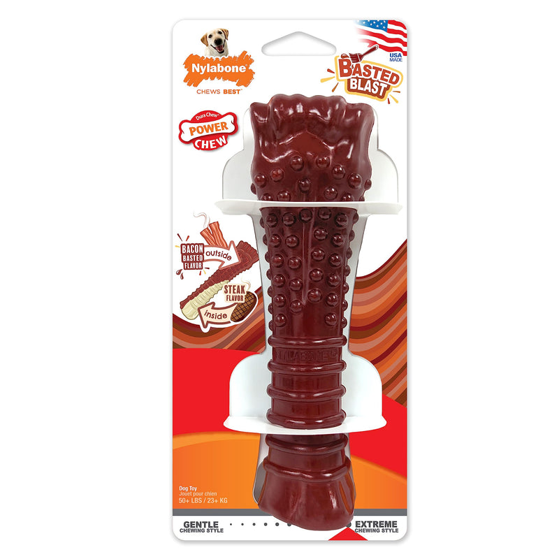 Nylabone Power Chew Basted Blast Dual Flavored Dog Chew Toys for Aggressive Chewers - Durable Dog Bones with 2 Layers of Flavor - Bacon and Steak Flavor, X-Large/Souper (1 Count) X-Large/Souper (1 Count) - BeesActive Australia