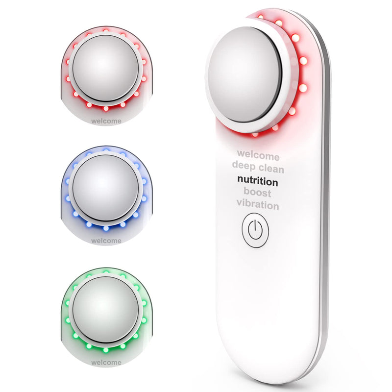 Electric Face Massager, Portable Hot and Cold Facial Massage Tools for Skin Care, Heating and Cooling Device with Multi-Color and Vibration, Deep Cleansing Tool with Base, Gifts for Women (White) White - BeesActive Australia