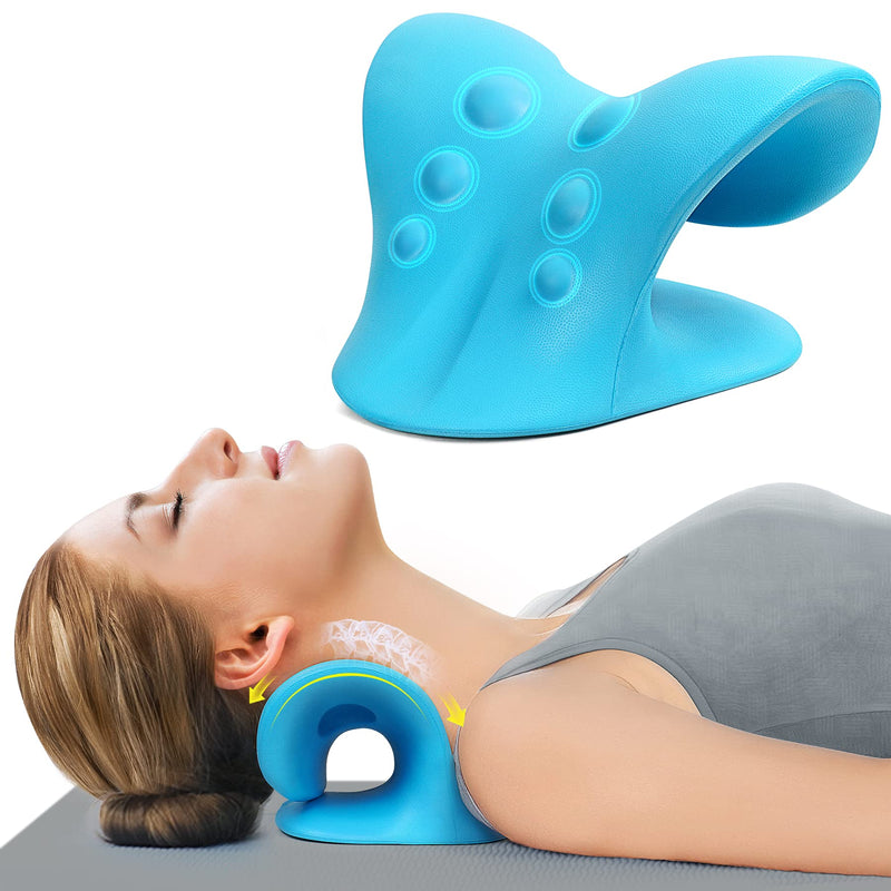 Neck Stretcher for Pain Relief, Neck and Shoulder Relaxer Cervical Traction Device Pillow for Muscle Relax and TMJ Pain Relief (Blue) Blue - BeesActive Australia
