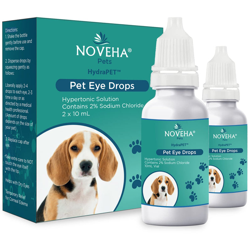 NOVEHA HydraPet™ Pink Eye Drops for Dogs & Cats | Lubricating Artificial Tears with 2% Sodium Chloride, Relieves Corneal Edema & Pets Dry Eye Syndrome, Irritated Animal Eyes - 10mL (Pack of 2) - PawsPlanet Australia