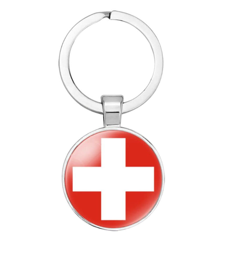 vmcoatdu Switzerland National Flag Key Chain Keyring Gift Men Women Keychain Stainless Steel and Inlaid Glass Materials - BeesActive Australia