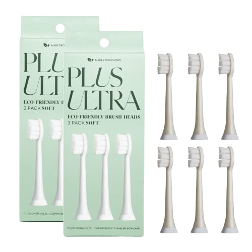 PLUS ULTRA Sonic Electric Toothbrush Replacement Heads 6 Pack – Compatible Click-On Brush Heads – Soft Bristles for Sensitive Teeth – Made with Recycled Plastic – Eco-Friendly 1