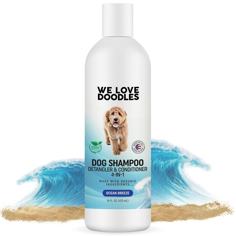 USDA Organic Dog Shampoo, Conditioner & Detangler - Best Shampoo for Goldendoodles, Poodles & Doodles - for Matted Pet Hair - Sensitive Skin Shampoo for Puppies - Made in The USA, 16OZ (Ocean Breeze) Ocean Breeze - BeesActive Australia