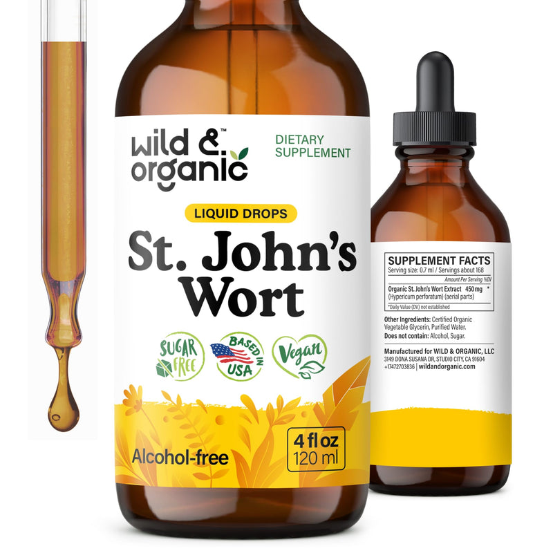 Wild & Organic St Johns Wort Tincture - Mood Support - Calming St John's Wort Supplement - Hypericum Perforatum Herbal Liquid Drops - Vegan, Sugar & Alcohol Free - 4 fl oz 4 Fl Oz (Pack of 1) - BeesActive Australia