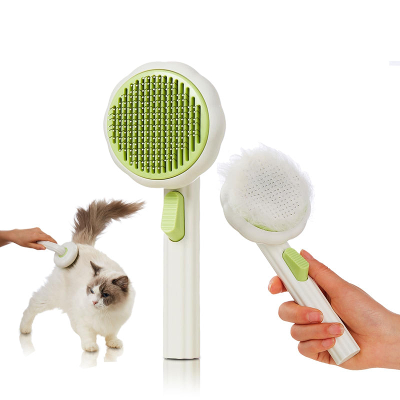 Cat Brush Dog Brush with Release Button for Shedding, Self Cleaning Cat Comb Hair Brush for Indoor Cats, Dog Deshedding Brush Grooming Kit, Pet Supplies Hair Remover Tool Green - BeesActive Australia