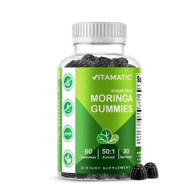 Vitamatic Moringa Gummies – Sugar-Free Botanical Extract – Green Superfood Supplement – Vegan, Pectin-Based, Non-GMO – Plant-Based Gummies – 60 Count 60 Count (Pack of 1)