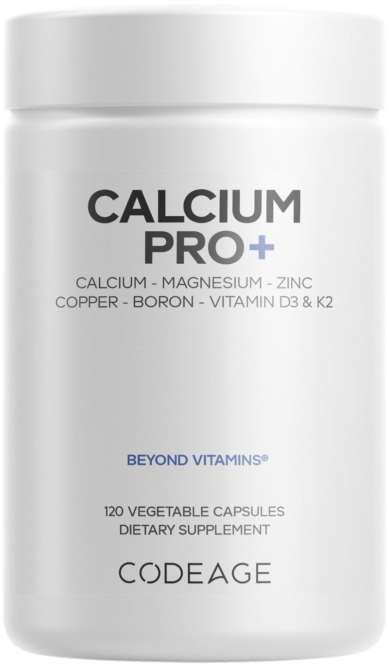 Codeage Calcium 250mg, Vitamin D3, Magnesium, Zinc, K2, 120 Capsules | Calcium 250 mg with vitamin D3, K2 (MK-7), magnesium, zinc, copper and boron. Vegan, non-GMO.