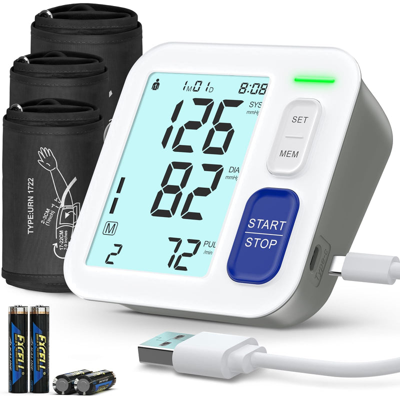 Blood Pressure Machine Upper Arm, 3 Size Cuffs Included, Small 7"-9", Medium 9"-17" and Extra Large XL Cuff 13"-21", Accurate Automatic Digital BP Monitor Home Use, Large Backlit LCD, 3 Users Small & Medium/Large & Extra Large