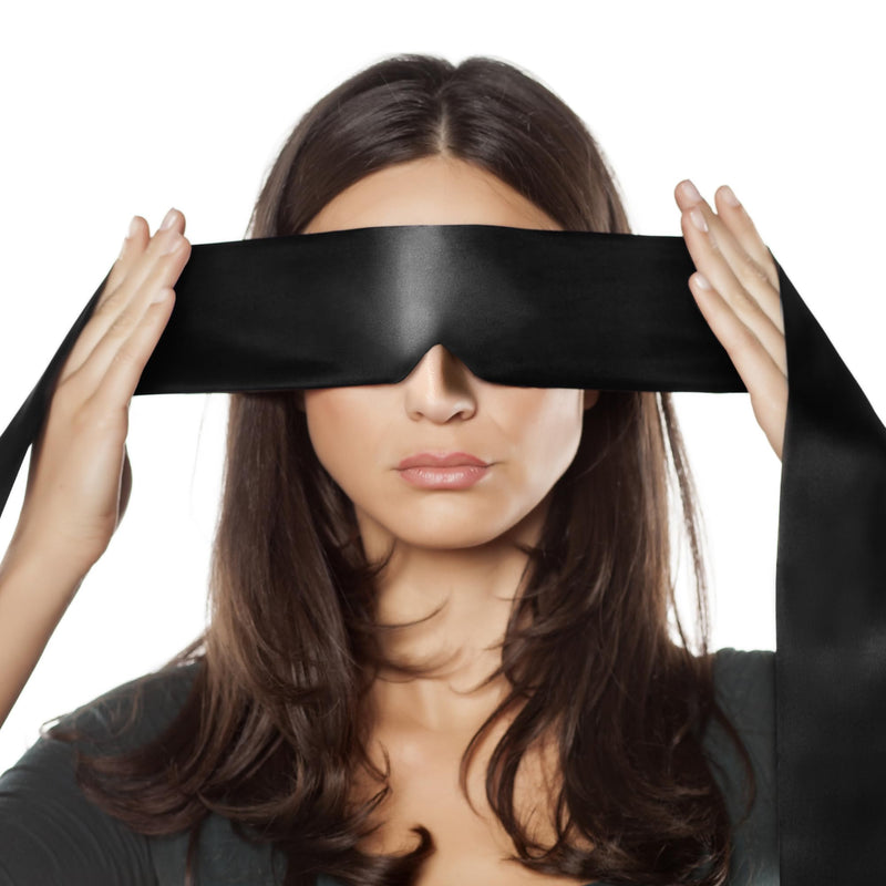 FRESHME Satin Sleep Mask - Comfortable Eye Mask Blindfold for Women Men Soft Adjustable Blackout Eye Cover Shade for Night Sleeping Travel Meditation Pure Black Valentine's Day Gift 160cm/63in 1pc-upgrade-black