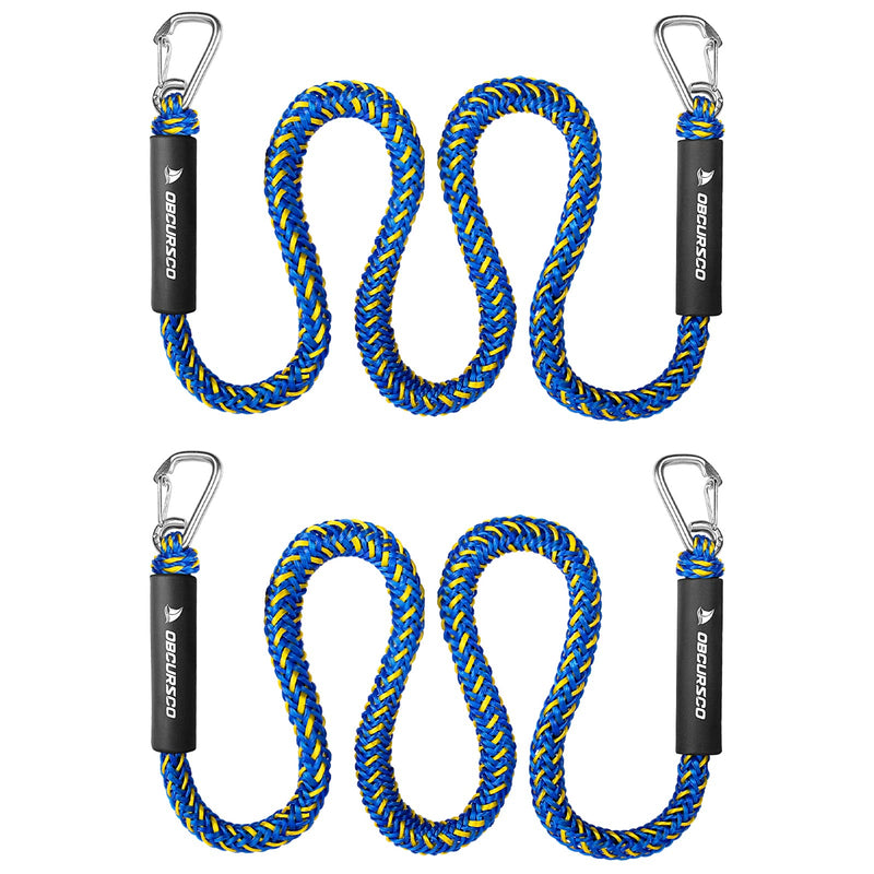 Obcursco Bungee Dock Line, Jet Ski Dock Line with Double 316 Stainless Steel Clips, Boat Snubber Docking Rope for PWC, Boat Accessories for Waverunner, Seadoo, Kayak, 2 Pack 4-5.5ft Yellow & Blue Yellow/Blue - BeesActive Australia
