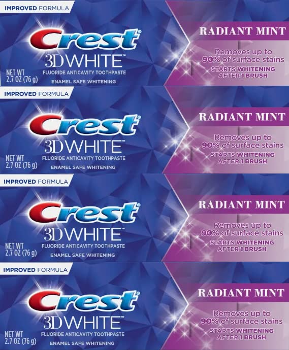 Crest 3D White Toothpaste Radiant Mint, 2.7 Oz (76g) - Pack of 4
