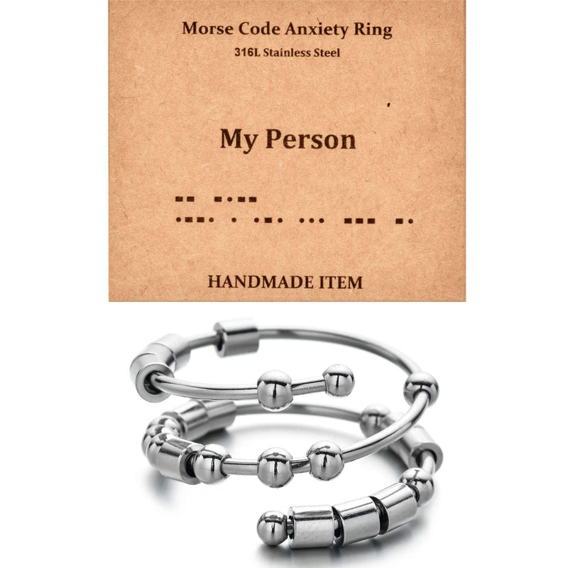GOGOEY Morse Code Rings for Women, Stainless Steel Spinner Ring Fidget Rings for Anxiety Ring Morse Code Rings Inspirational Gifts Jewelry Women Birthday Graduation Gifts for Her Best Friends 09 My Person - BeesActive Australia
