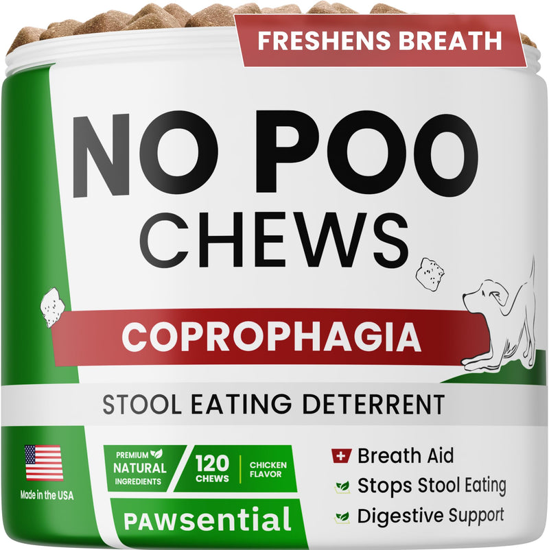 NO Poo Chews for Dogs - Prevent Dog Poop Eating - Coprophagia Treatment - Stool Eating Deterrent - Digestive Health + Breath Aid/Probiotics & Enzymes - Made in USA - 120 Treats 120 No Poo Chews - PawsPlanet Australia