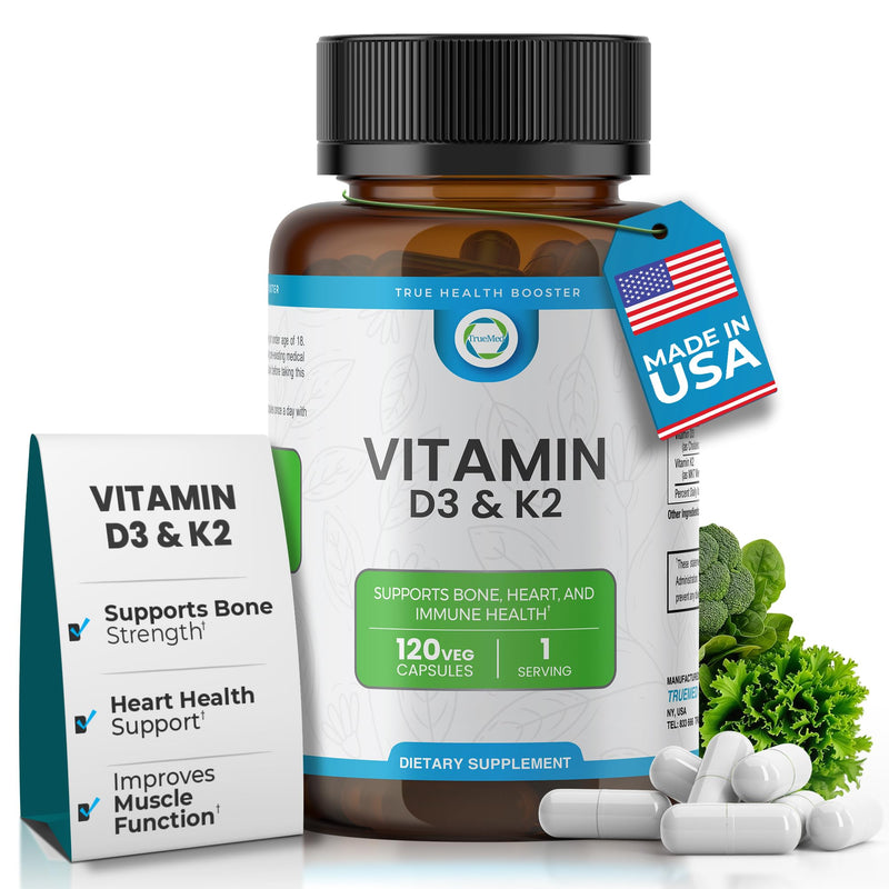 Vitamin D3 K2 Bone Health, Heart Support & Calcium Absorption Supplement | Immune Wellness, 5000 IU D3 with MK7 K2 90mcg, 120 Veg Capsules, Non-GMO, Gluten Free, Made in USA