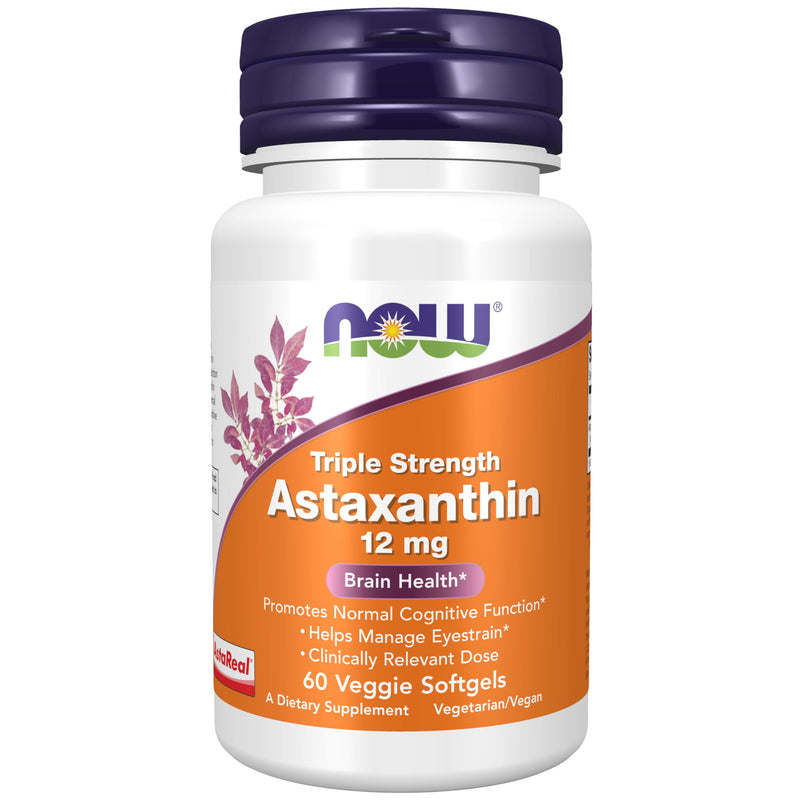 NOW Supplements, Triple Strength Astaxanthin 12 mg, Triple Strength, Brain Health*, Helps Manage Eye Strain*, 60 Veggie Softgels - BeesActive Australia