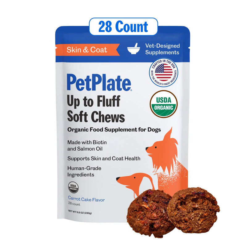 PetPlate Up to Fluff Soft Chews for Dogs, Skin & Coat Support, USDA Organic Supplement, Grain-Free, Human-Grade, Includes Salmon Oil and Biotin, Pet Supplies (Pack of 1, 9.8 Ounce) - PawsPlanet Australia