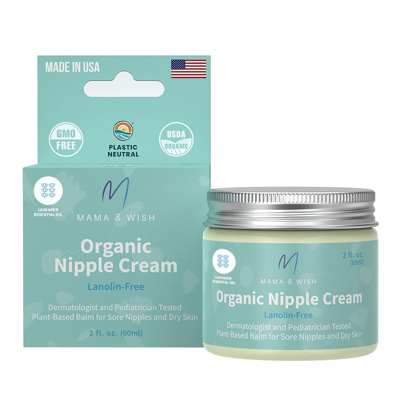 Mama & Wish Organic Nipple Cream - Breastfeeding Balm | Lanolin-free, Postpartum Essentials Safe for Nursing, Non-GMO (2 oz) Nipple Cream 1-Pack - BeesActive Australia