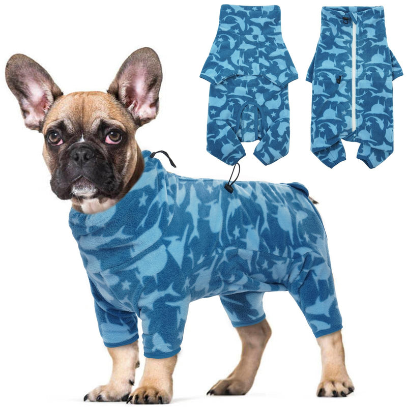 ROZKITCH Dog Winter Coat Soft Fleece Pullover Pajamas, Pet Windproof Warm Cold Weather Jacket Vest with Luminous Zipper, Jumpsuit Apparel Outfit Clothes for Small Medium Large Dog Shark XL XL(Back Length:21.2") Blue-shark - BeesActive Australia