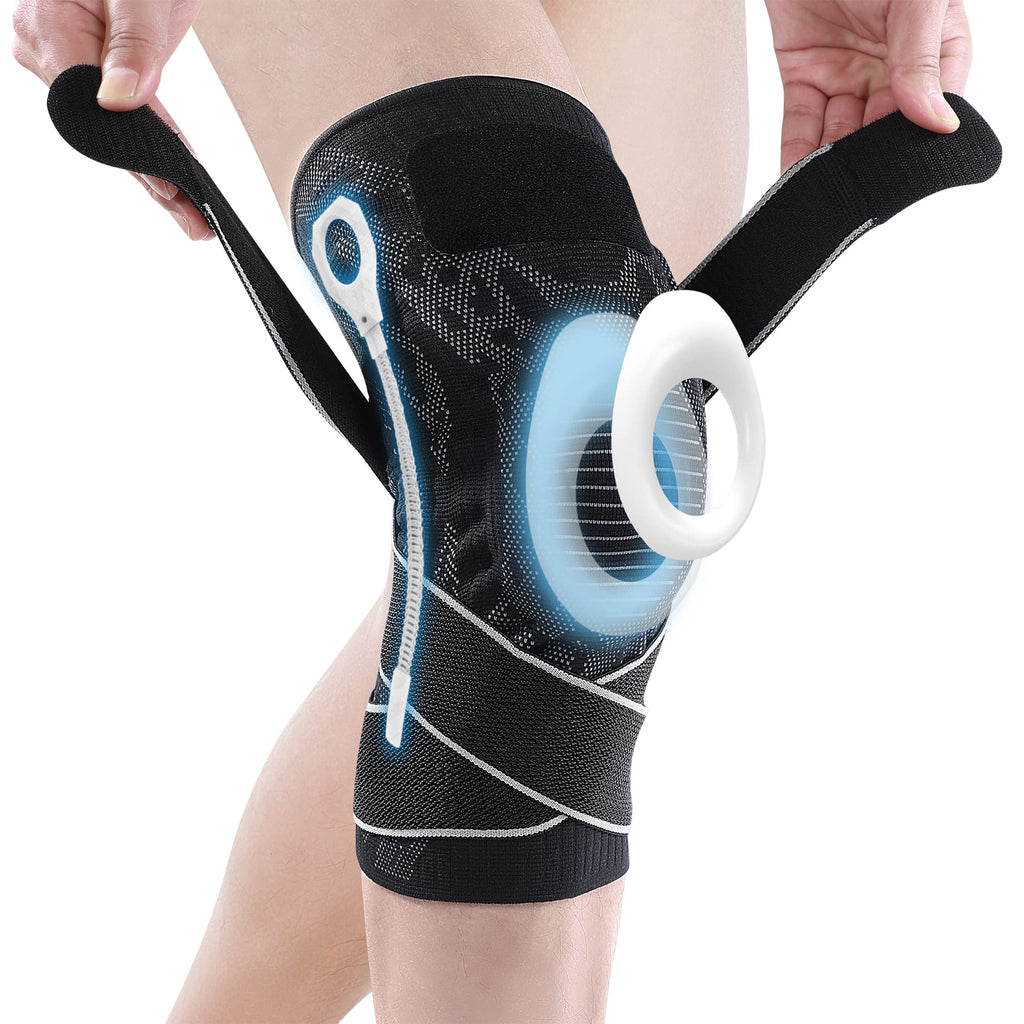 Achiou Knee Brace for Knee Pain, Adjustable Knee Compression Sleeve with Side Stabilizers & Patella Gel Pads, Knee Support Pad with Straps for Meniscus Tear, Running, Working Out, Joint Pain X-Large Black - BeesActive Australia