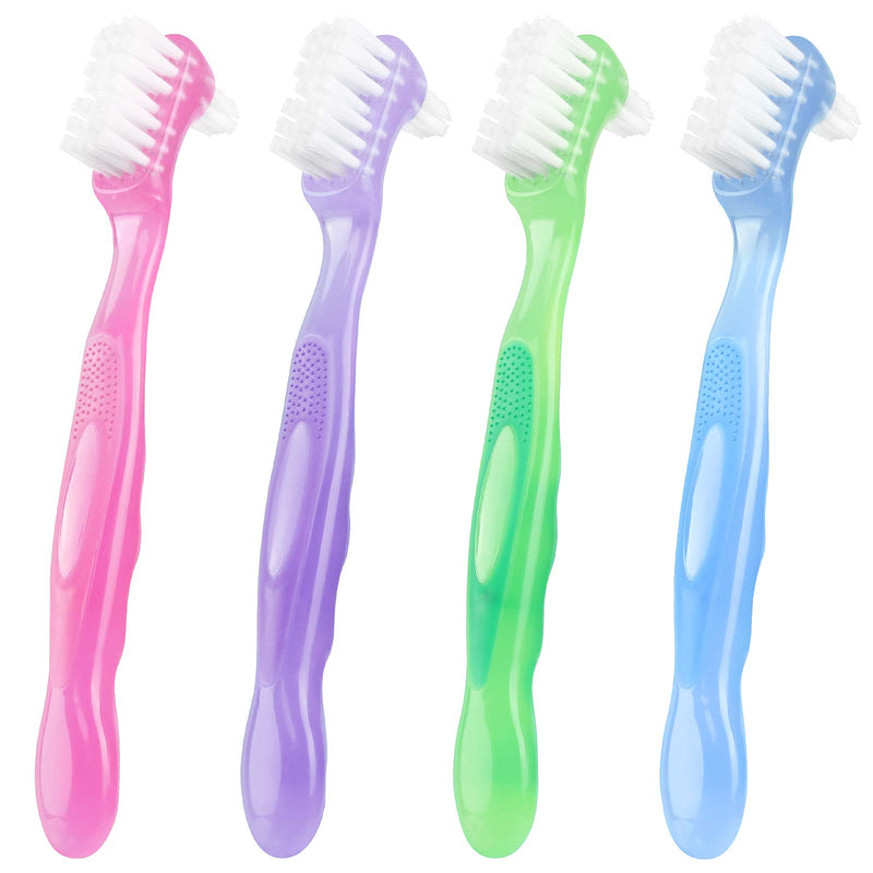 Hard Denture Cleaning Brush Toothbrush with Double Bristle Heads (4 Pcs) Heavy Duty, Multi-Layered Bristles, Portable Design,Ergonomic Anti-Slip Handle,Perfect for Deep Cleaning Care Color 1 - BeesActive Australia