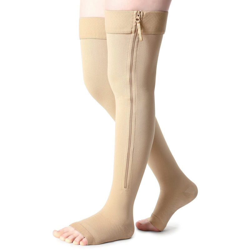 Newcotte Open Toe Zipper Compression Socks Thigh High 20-30mmhg Graduated Compression Stockings with Zipper Open Toe Thigh High Compression Stockings for Women Men Swelling Edema L - BeesActive Australia