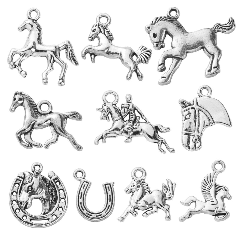 LiQunSweet 100 Pcs 10 Styles Aniaml Equestrian Horsemanship Racing Horse Charms for Jewelry Making Bracelet Necklace Earrings DIY Craft Horse Charm_10 Styles - BeesActive Australia