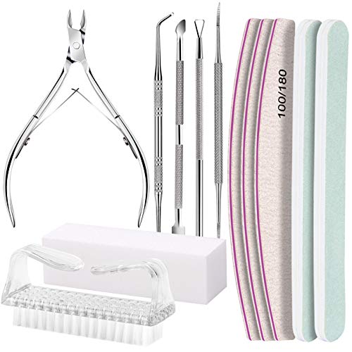 FANDAMEI Manicure Kit, Nail Files 100/180, Cuticle Nippers, Nail Buffer Block, Cuticle Pusher, Cuticle Peeler, Ingrown Toenail Tool, Toenail File, Nail Care Kit, Nail Tools for Manicure, White H-white
