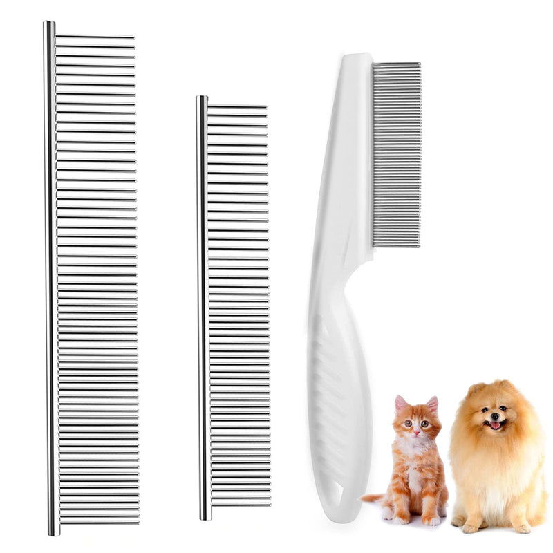 Dog Combs for Grooming, Metal Dog Comb and Flea Comb with Rounded Teeth for Removing Tangles and Knots for Long and Short Haired Dogs and Cats (stainless steel) stainless steel - BeesActive Australia