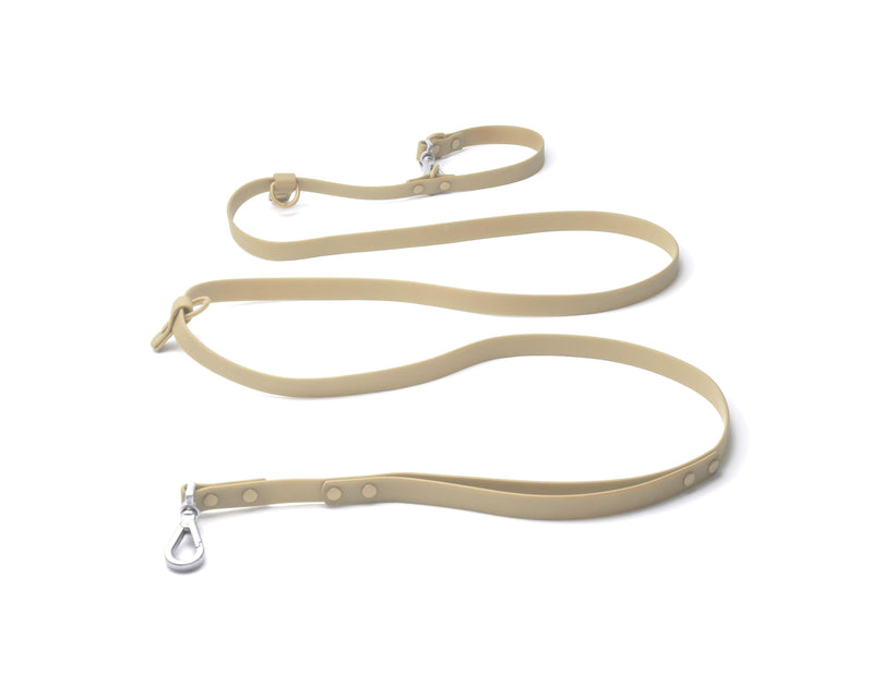 Heavy Duty Hands Free Dog Leash for Medium to Large Dogs for Comfortable Running, Jogging Walking | Dual D-Rings | Soft Padded Traffic Handle | Both Ends 360 Rotating Carabiners (Leash Length 7.7 ft) Beige Dual Side Ring - 7.7 ft - BeesActive Australia