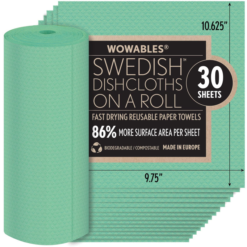 LOLA Swedish Dishcloths for Kitchen - 30 Pack, Ultra Absorbent Eco Friendly Cleaning Cellulose Sponge Dish Cloths, No Odor, Reusable Paper Towels, Washable, 10.625" x 9.75" Made in Germany Mint Green - BeesActive Australia