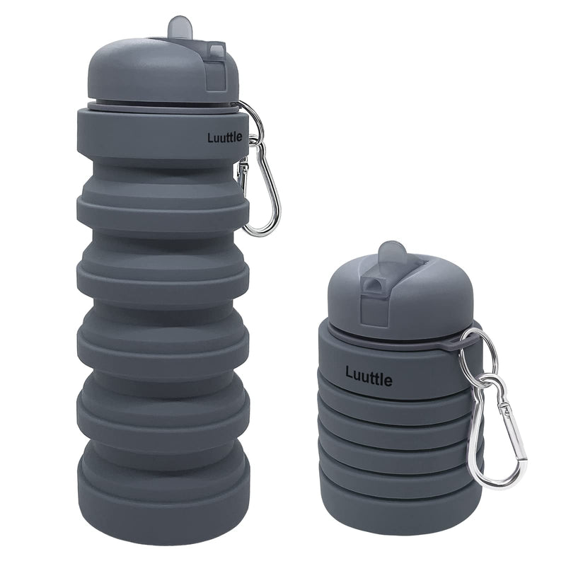 Luuttle Collapsible Silicone Water Bottle - Reuseable Water Bottles for Sports Gym Travel Essentials Camping Hiking Lightweight (551ml) grey - BeesActive Australia