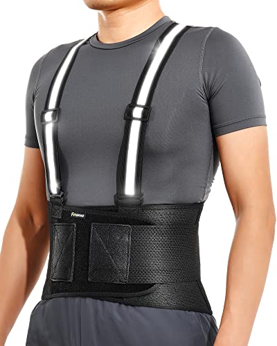 Back Brace for Heavy Lifting for Men Women Lower Back with Reflective Belt and 7 Splints, Ultra-thin Mesh Fabric, Back Brace for Posture Men Women, Perfect for Work Outdoor Running Motorcycle Black S