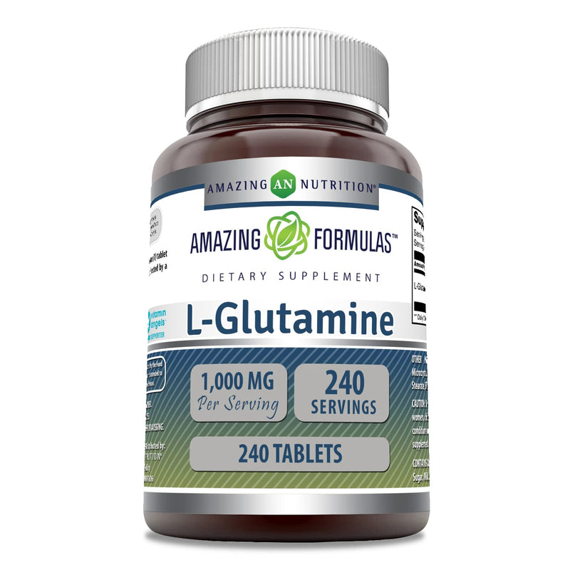 Amazing Formulas L-Glutamine Supplement | 1000 Mg Per Serving | 240 Tablets | Non-GMO | Gluten Free | Made in USA 240 Count (Pack of 1)