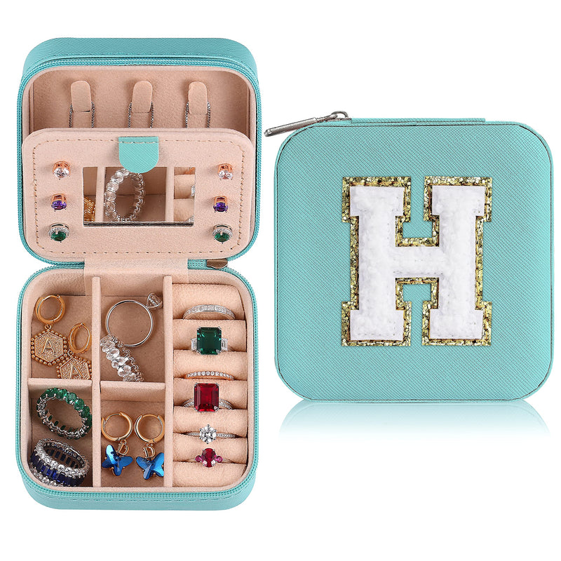 Yqljew Travel Jewelry Box for Women Girls, H Initial Jewelry Box | Small Jewelry Box | Travel Jewelry Box for Women | Travel Jewelry Case | Gifts for Women Girls | Travel Jewelry Organizer Blue - BeesActive Australia