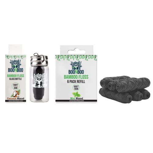 BOONBOO Dental Floss Glass Bottle Coconut Flavor + 8 Pack Refill Mint