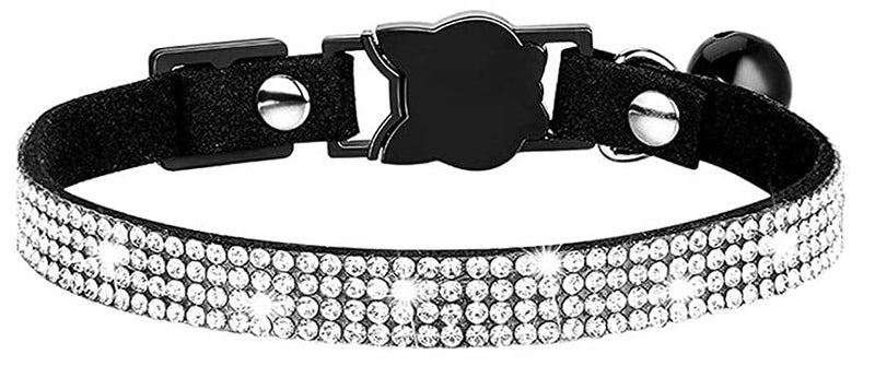 Cat Collars,Rhinestone for Girl Cats Bling Kitten Flower Adjustable Breakaway Collar with Bell Soft Velvet Leather Collar for Puppy Small Dogs (Black) Black - BeesActive Australia