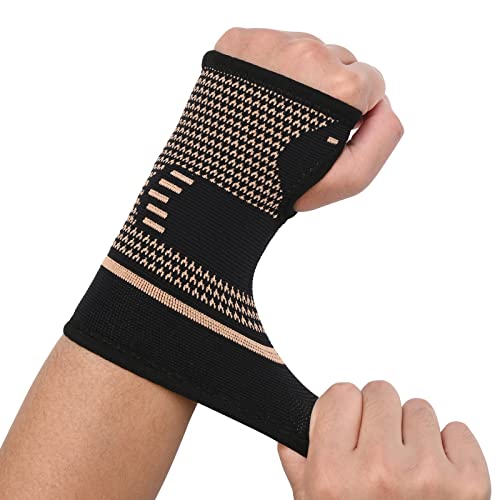 Copper Wrist Compression Sleeves, Comfortable and Breathable for Arthritis, Workout, Carpal Tunnel, Wrist Support for Women and Men Medium(2Pack)